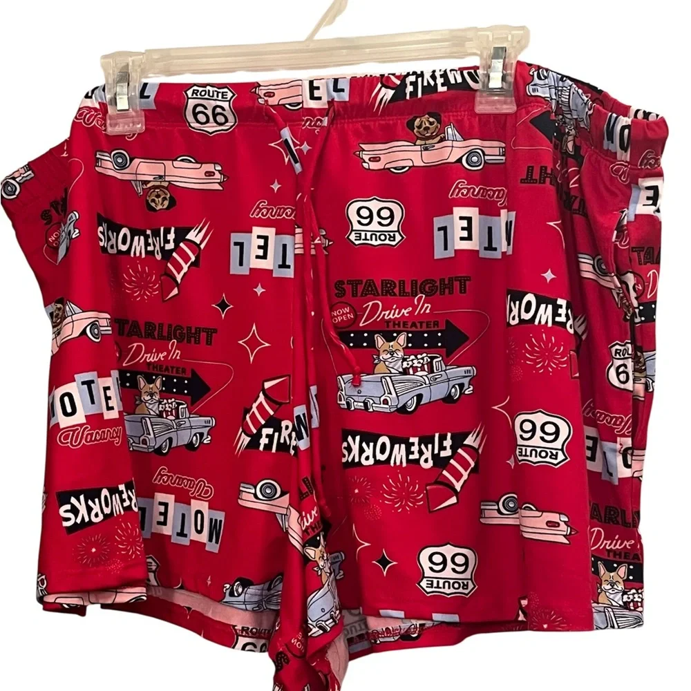 2X Secret Treasures Retro Red Printed Lounge Shorts - Picture 1 of 6